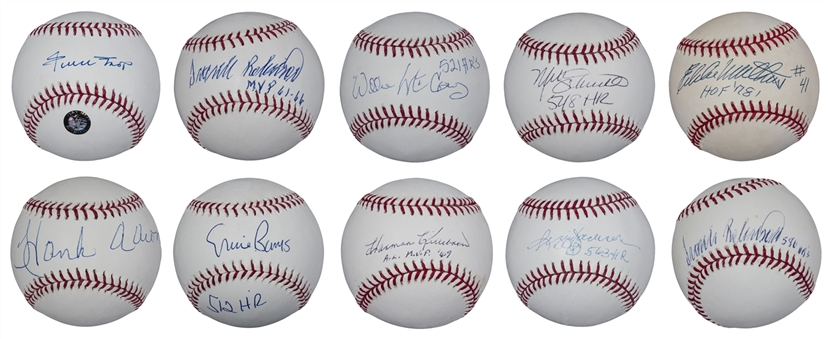 1950s - 1980s 500 Home Run Club Single Signed Baseballs Lot of 10 (PSA/DNA, MLB Authenticated, Steiner & Fanatics)